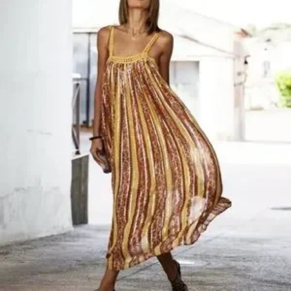Zara Boho Lurex Crochet Dress Size M